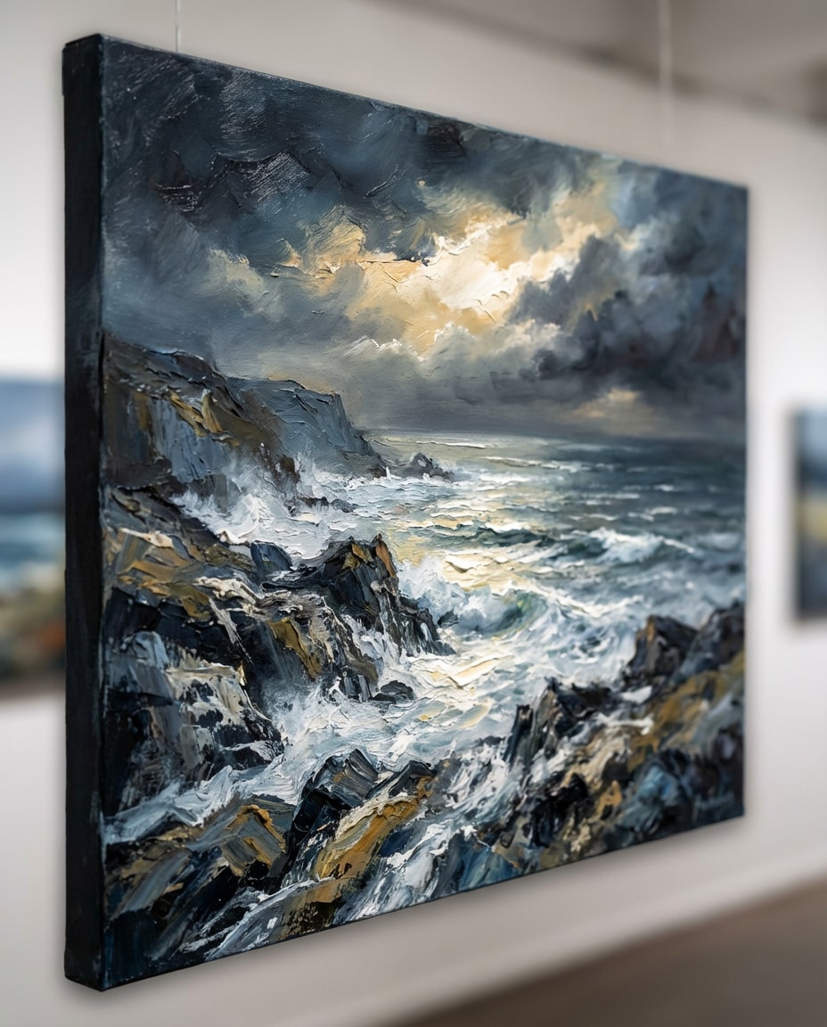 stormy sea cliffs photo