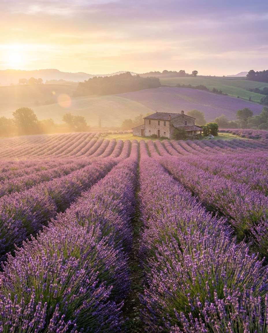 lavender hills sunset photo