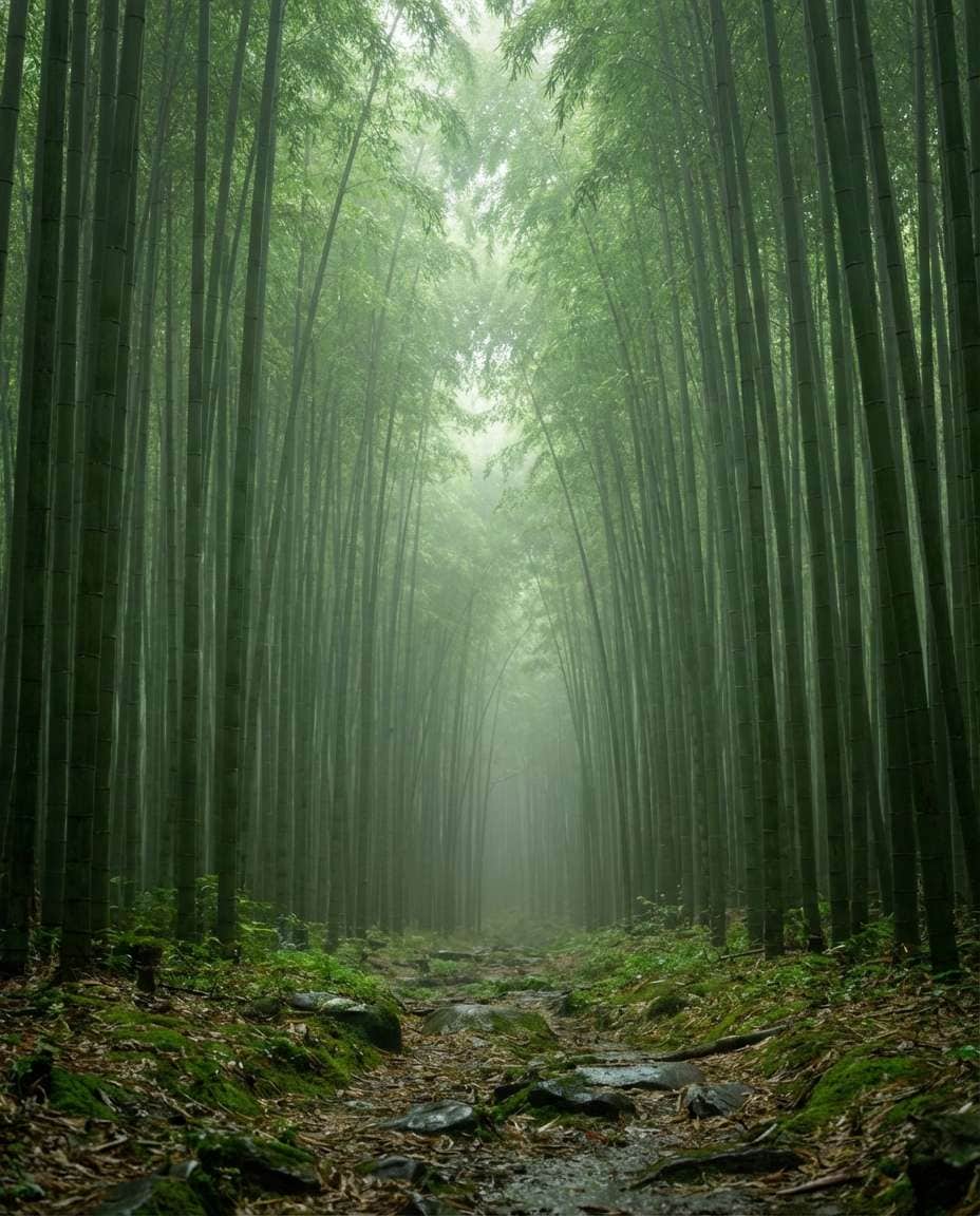 foggy bamboo grove photo