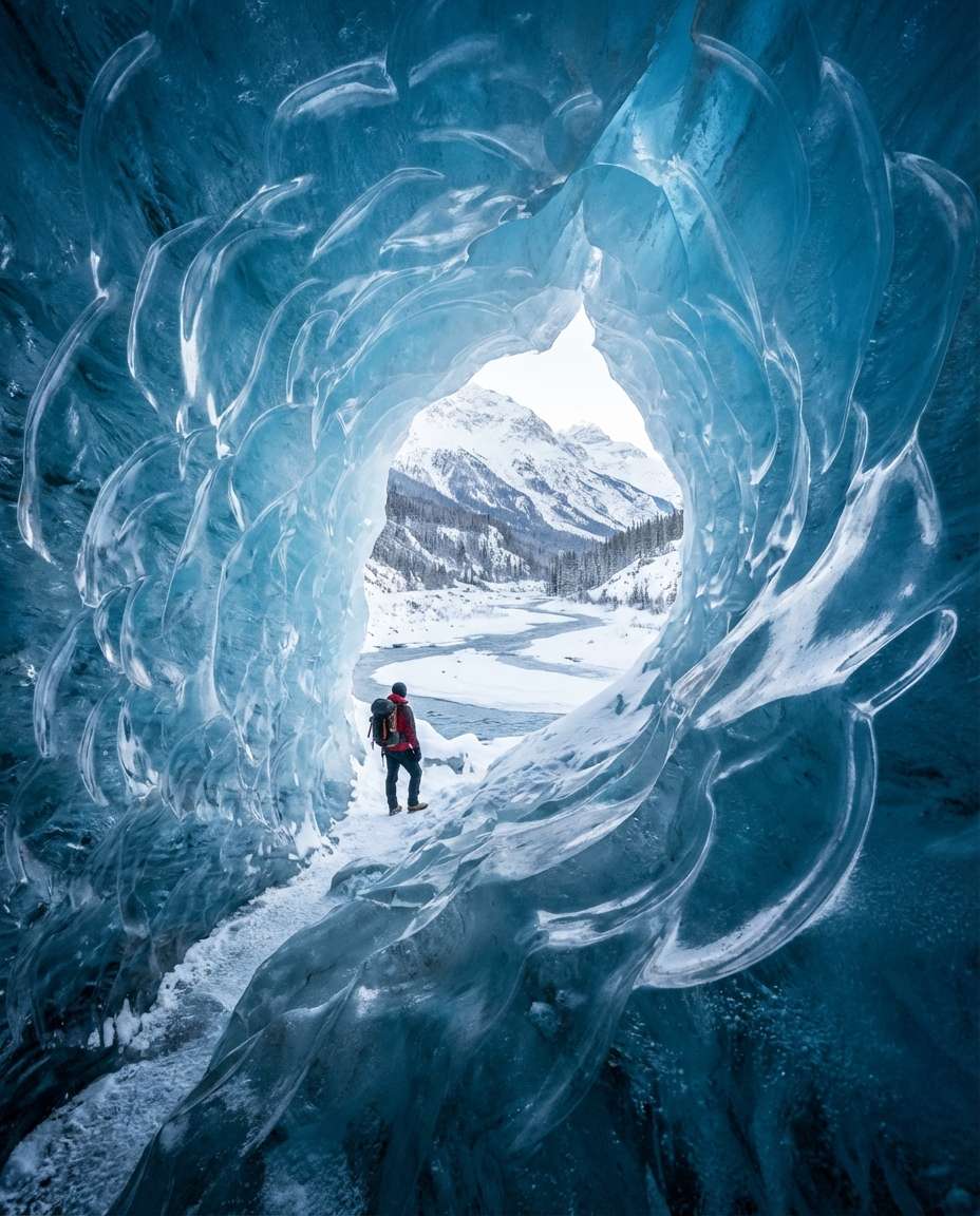 glowing ice cave photo