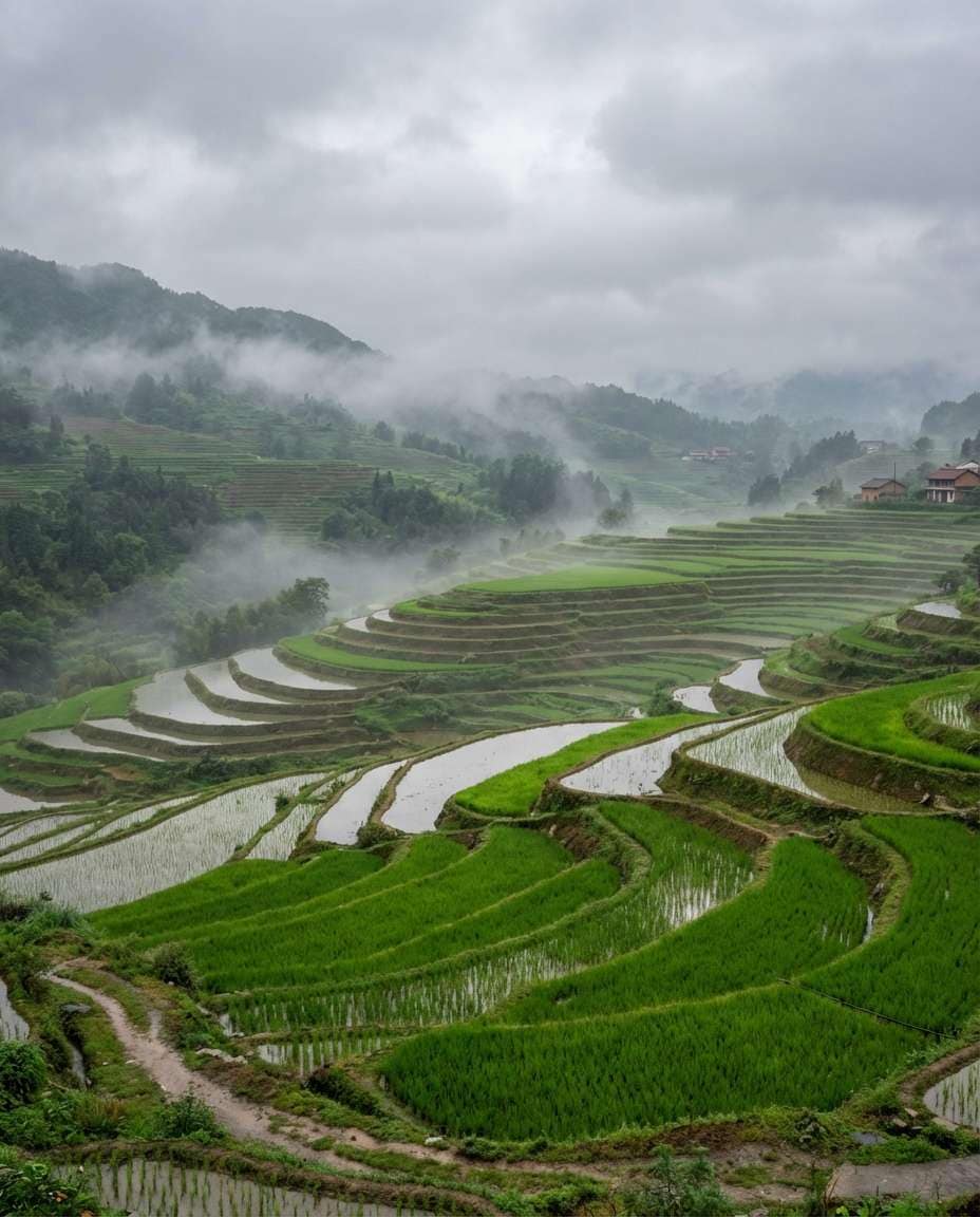 rice terrace mist photo