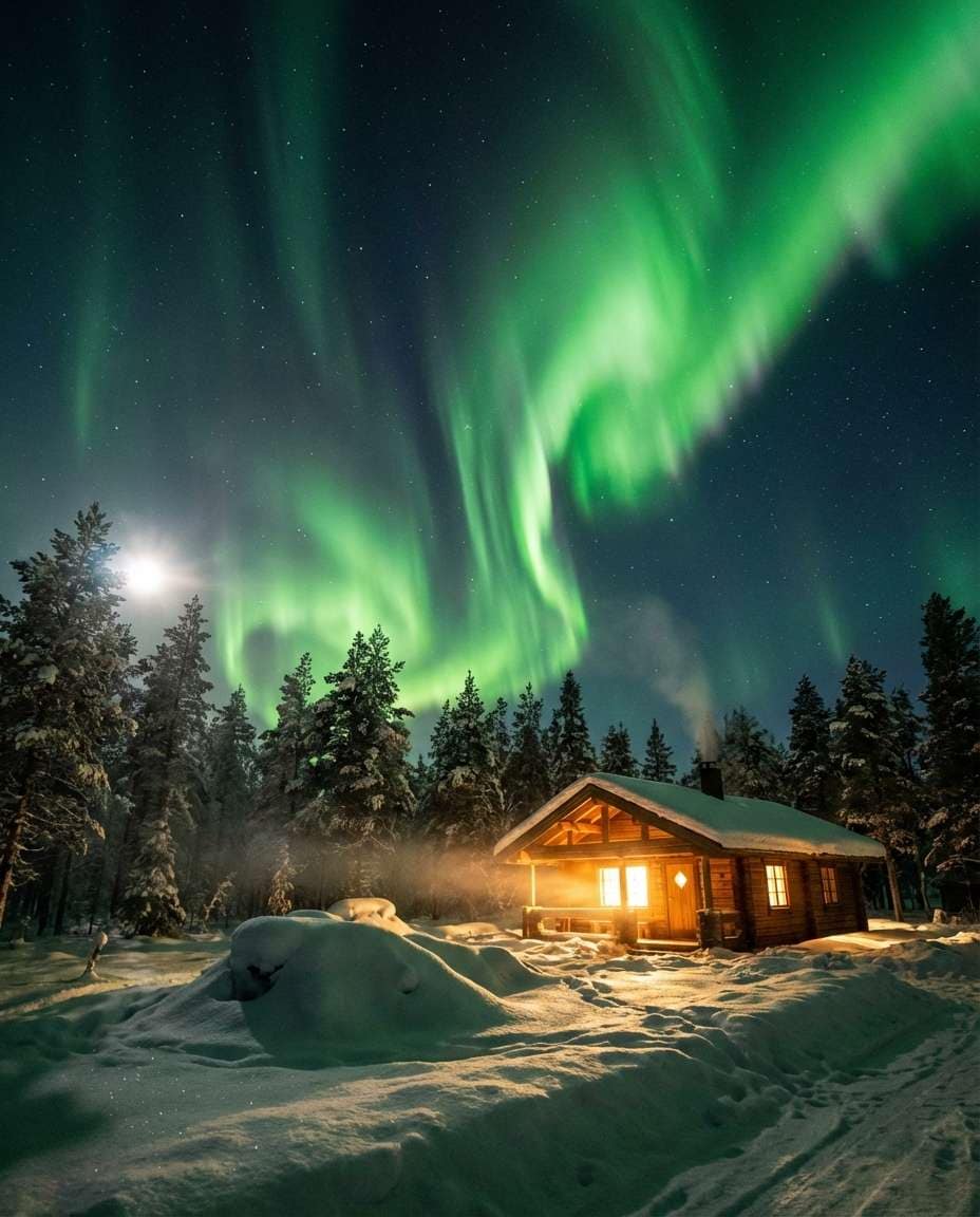 aurora cabin night photo
