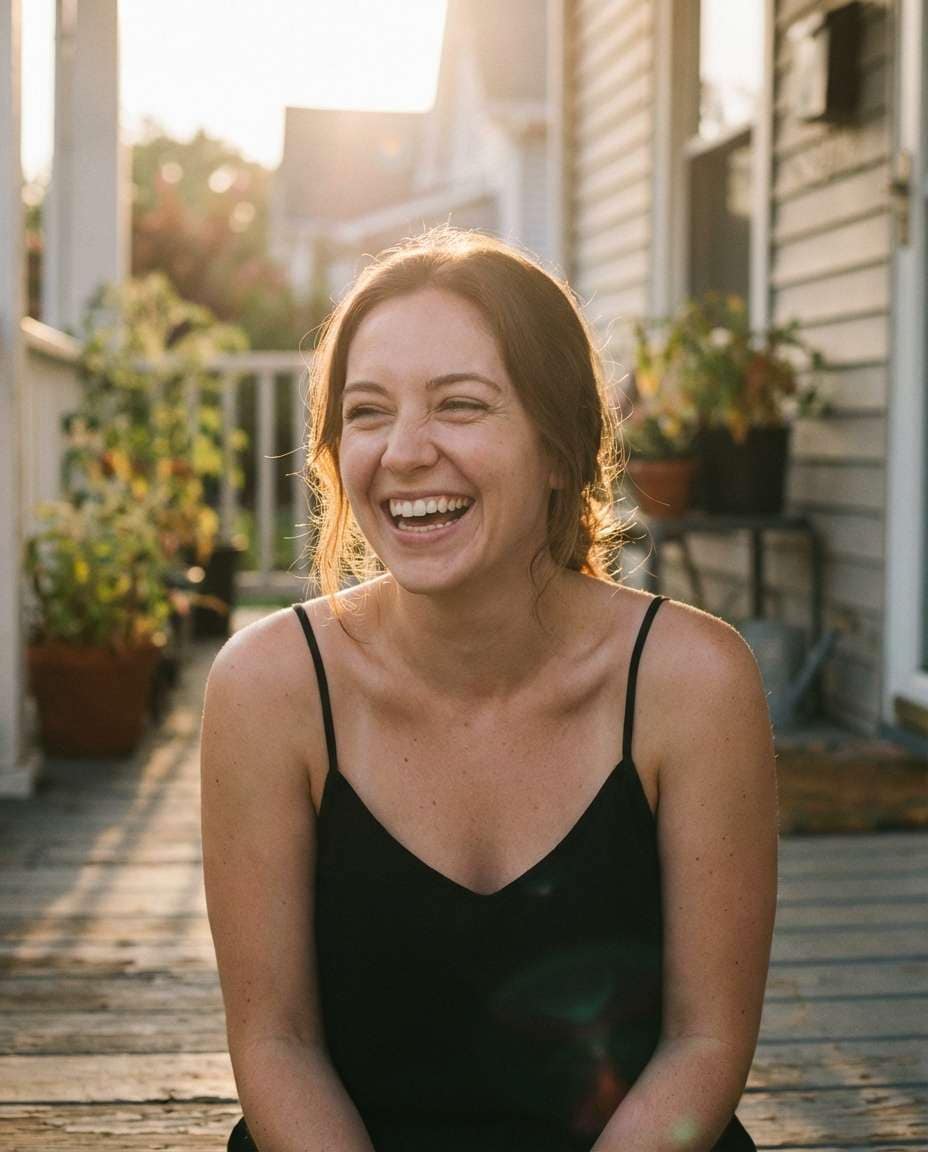 vintage film porch laugh photo