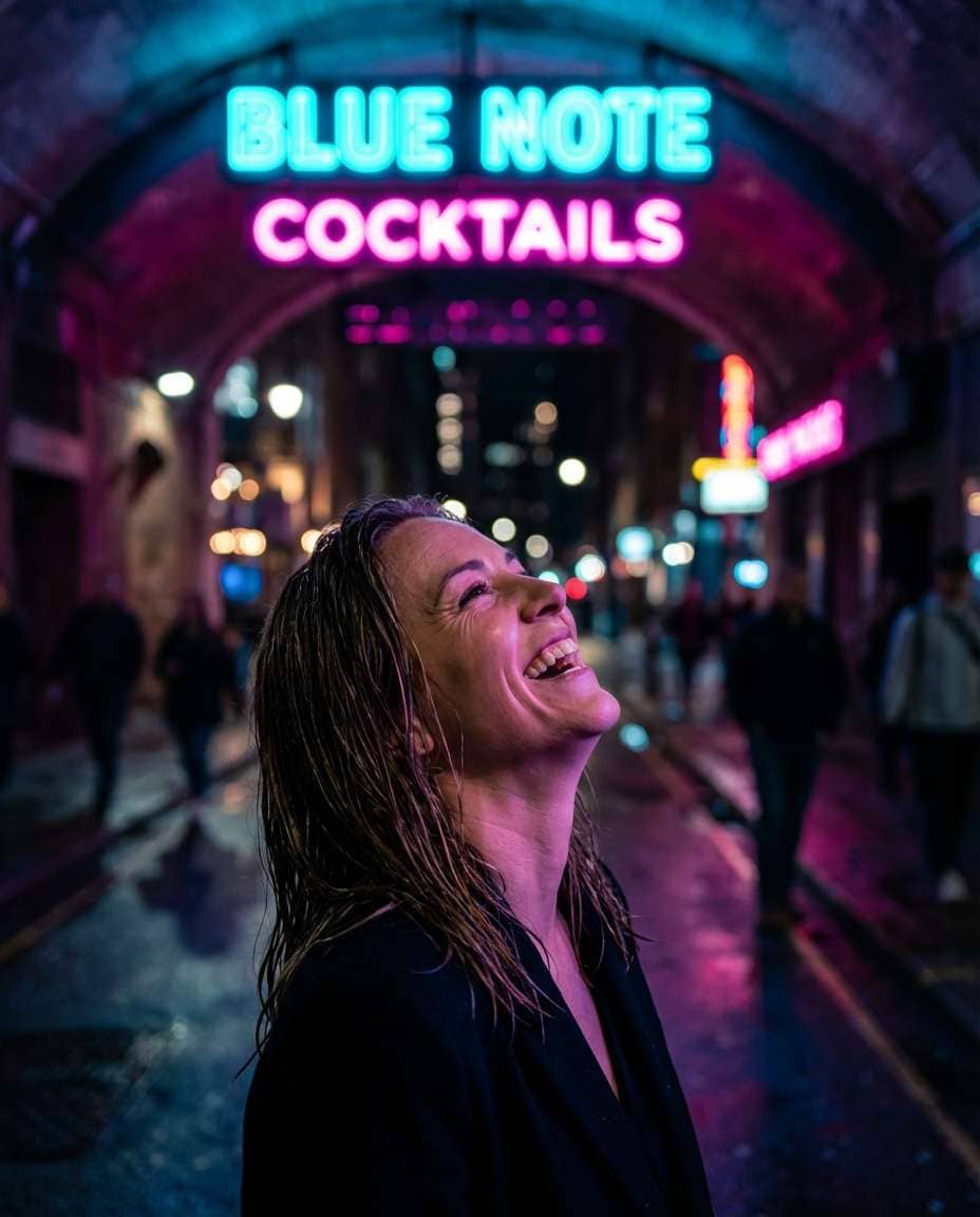 neon night laugh photo