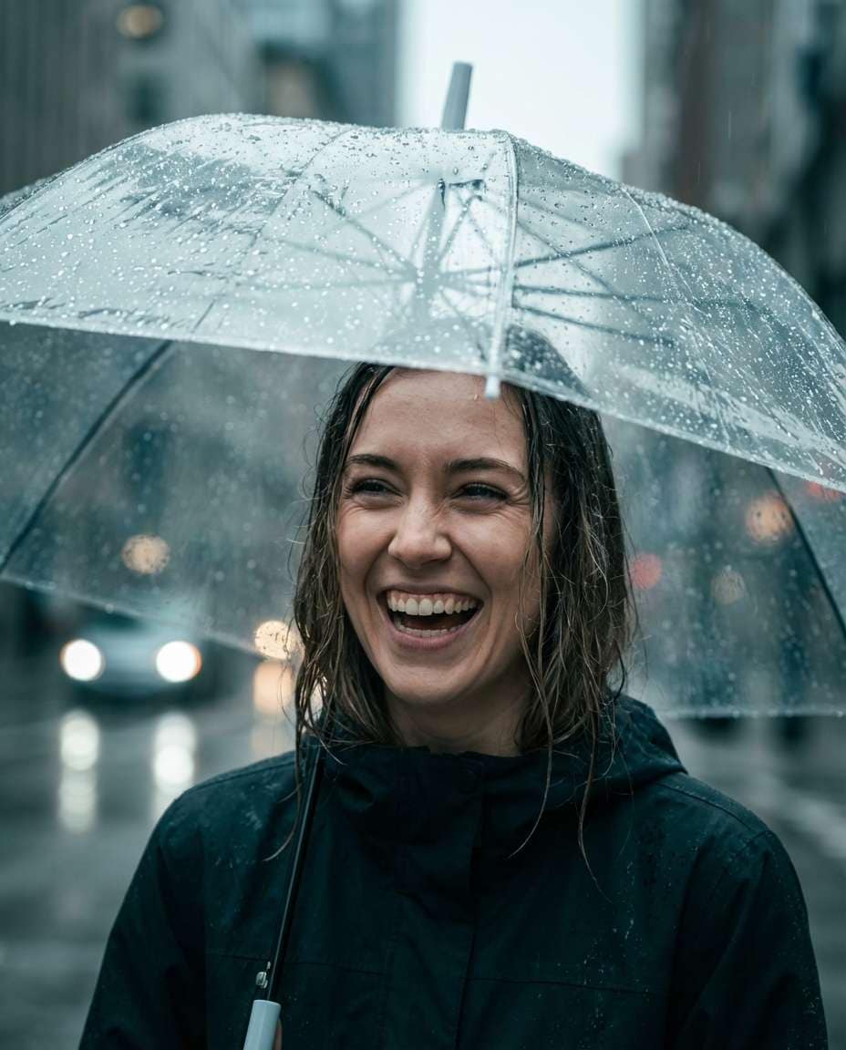 rainy umbrella laugh photo