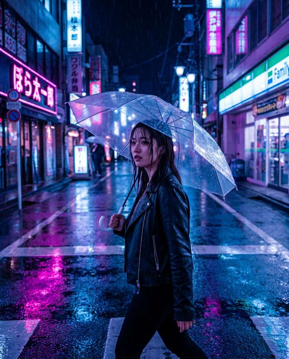 street neon rain photo