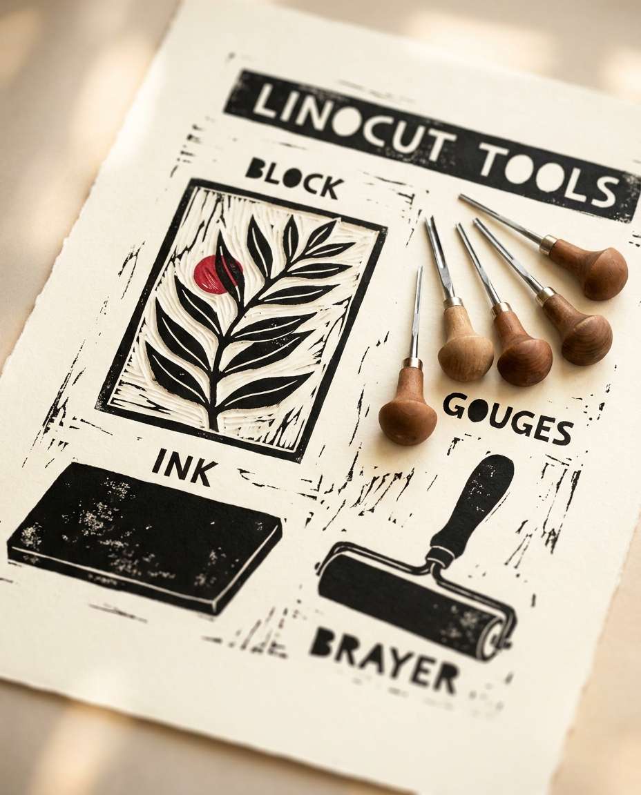 printmaking tools flatlay photo