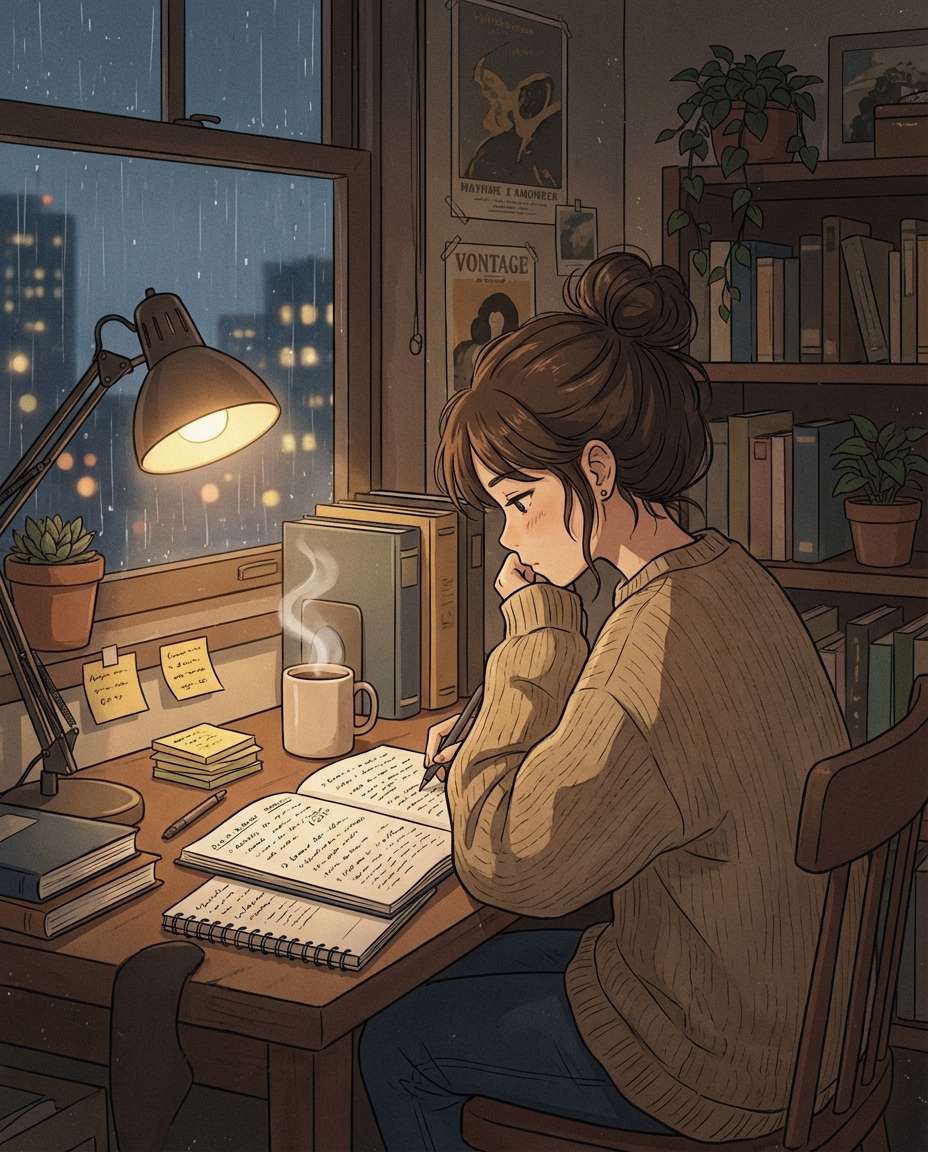 rainy study desk photo