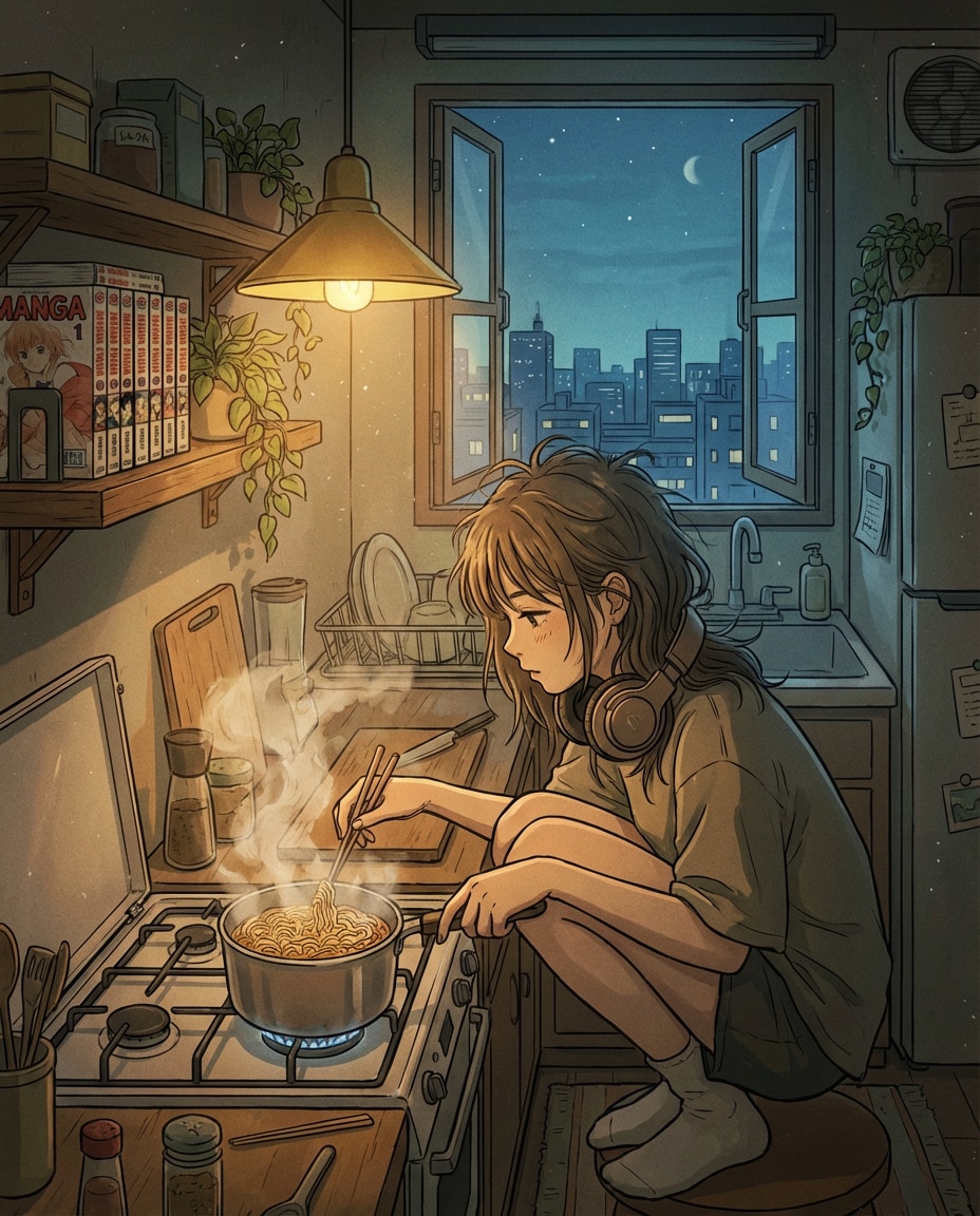 cozy kitchen night photo