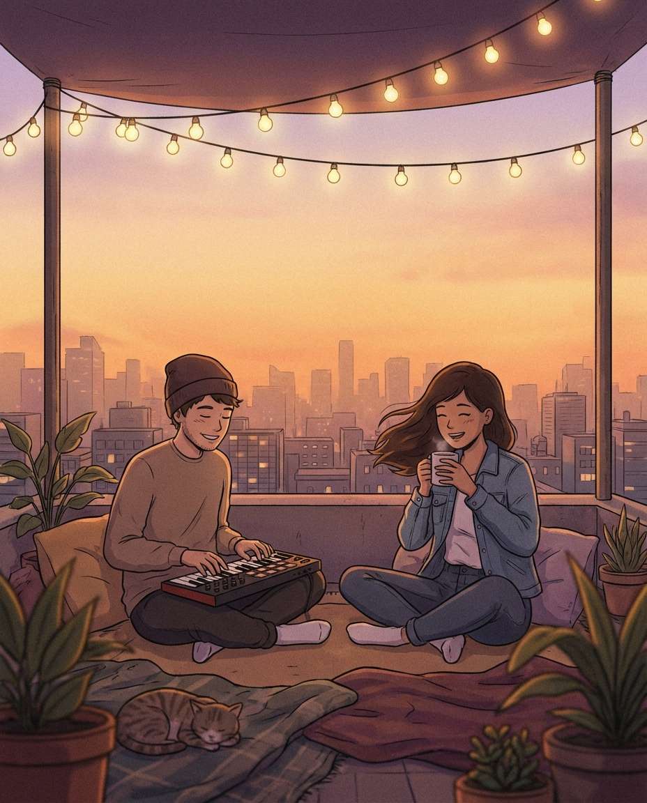 rooftop sunset chill photo