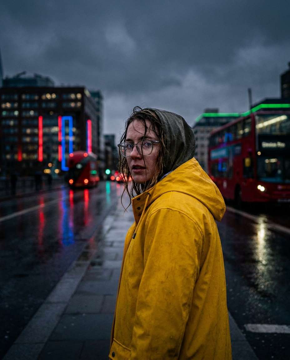 raincoat neon reflections photo