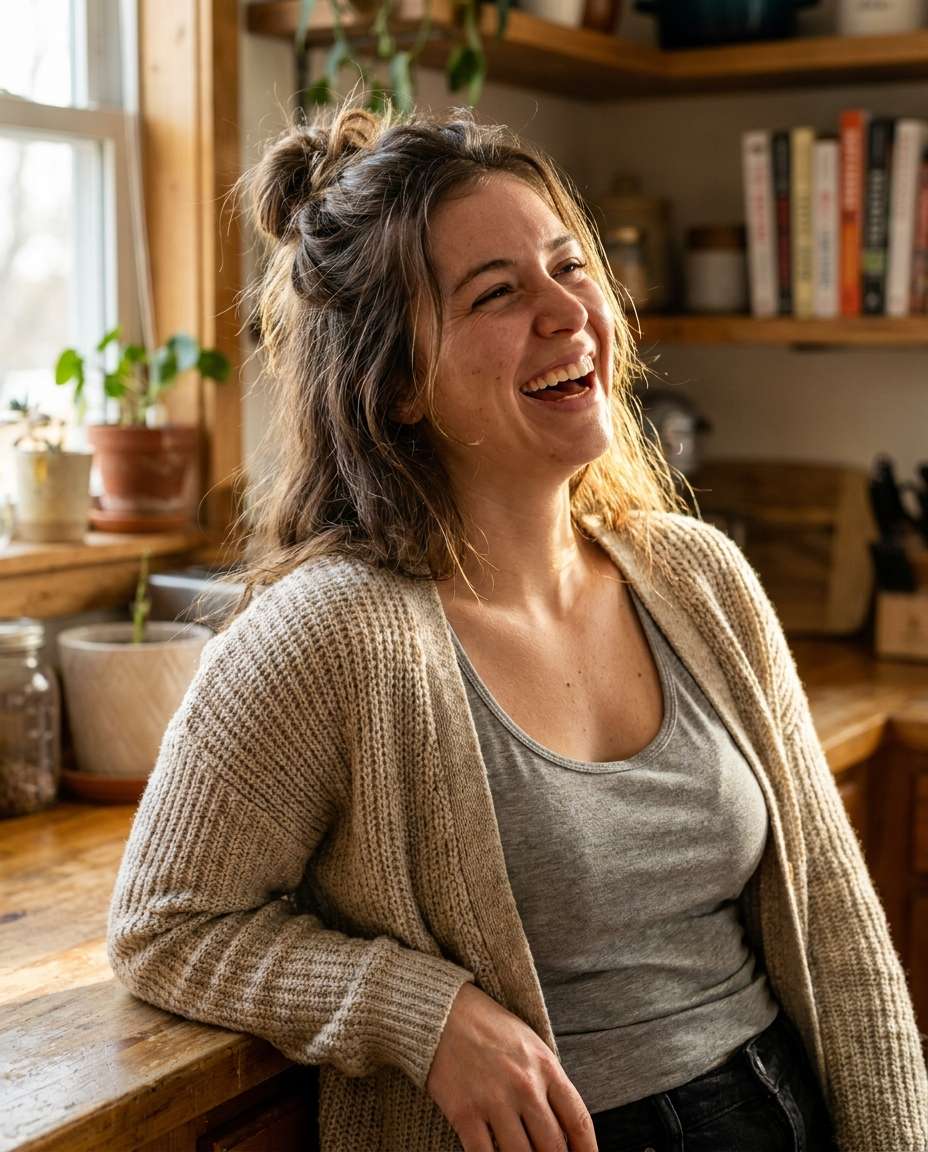 sunlit kitchen candid photo