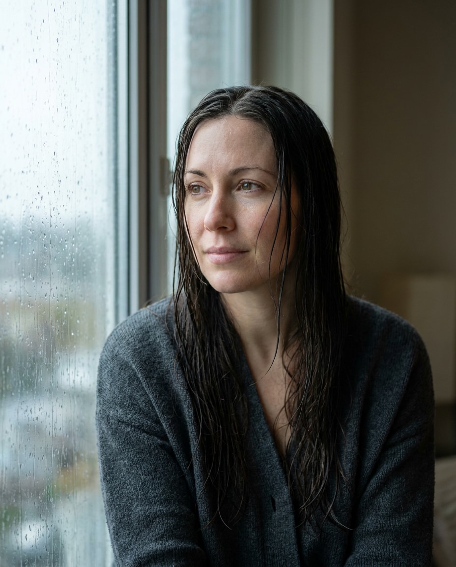 rainy window portrait photo