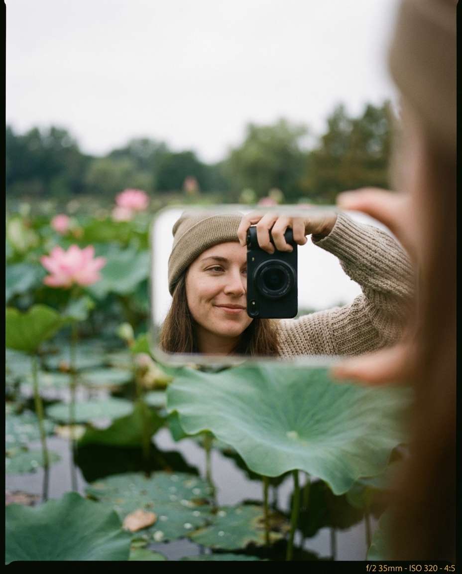 pond reflection selfie photo