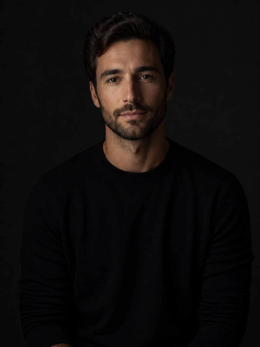 Minimalist Low Key Head-to-Torso Portrait photo