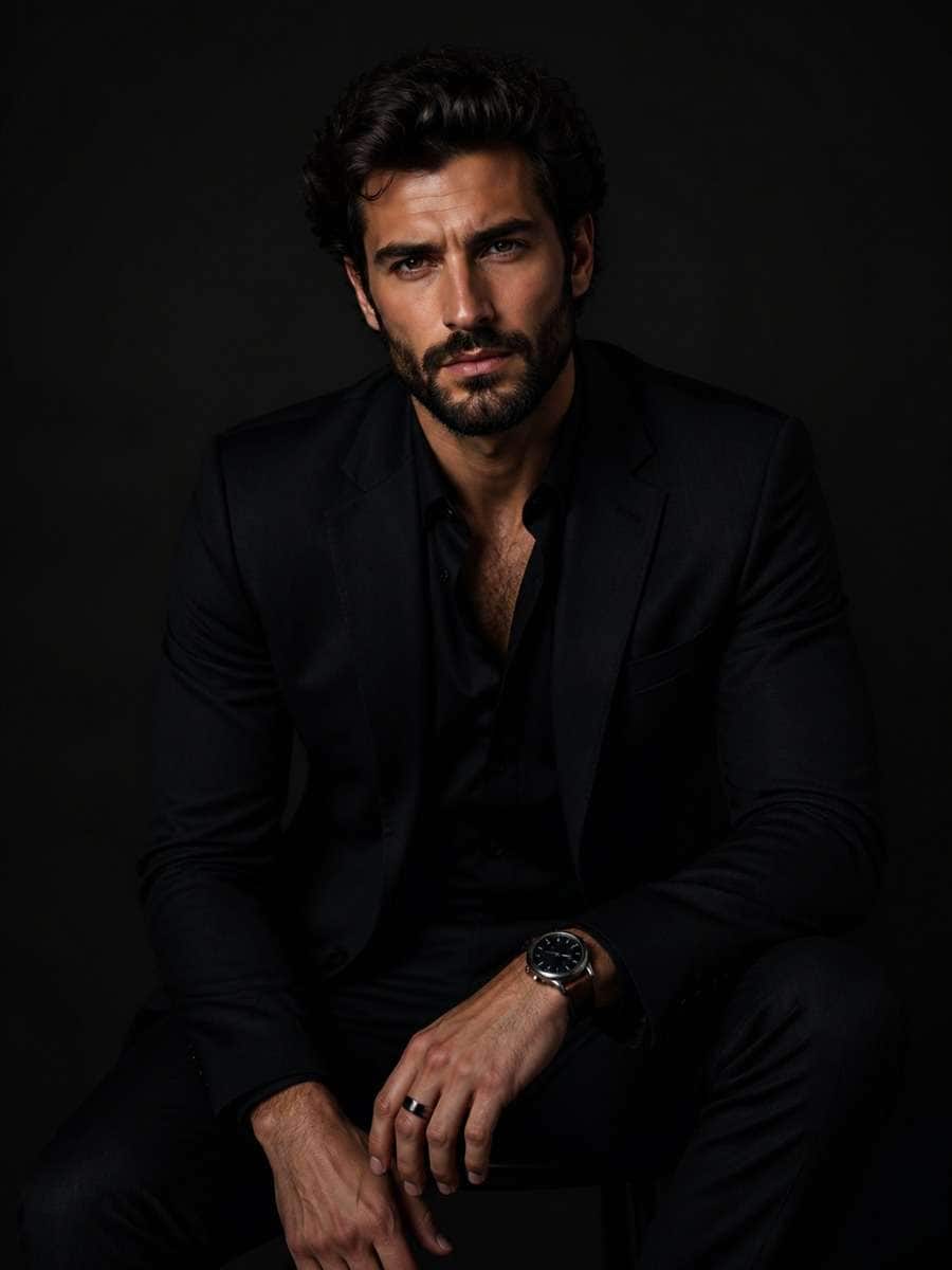 Low Key Portrait with Clean Beard and Hair Definition photo