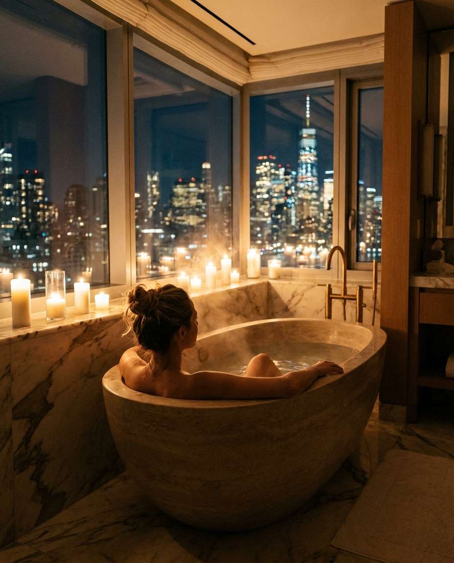 bathtub city lights photo