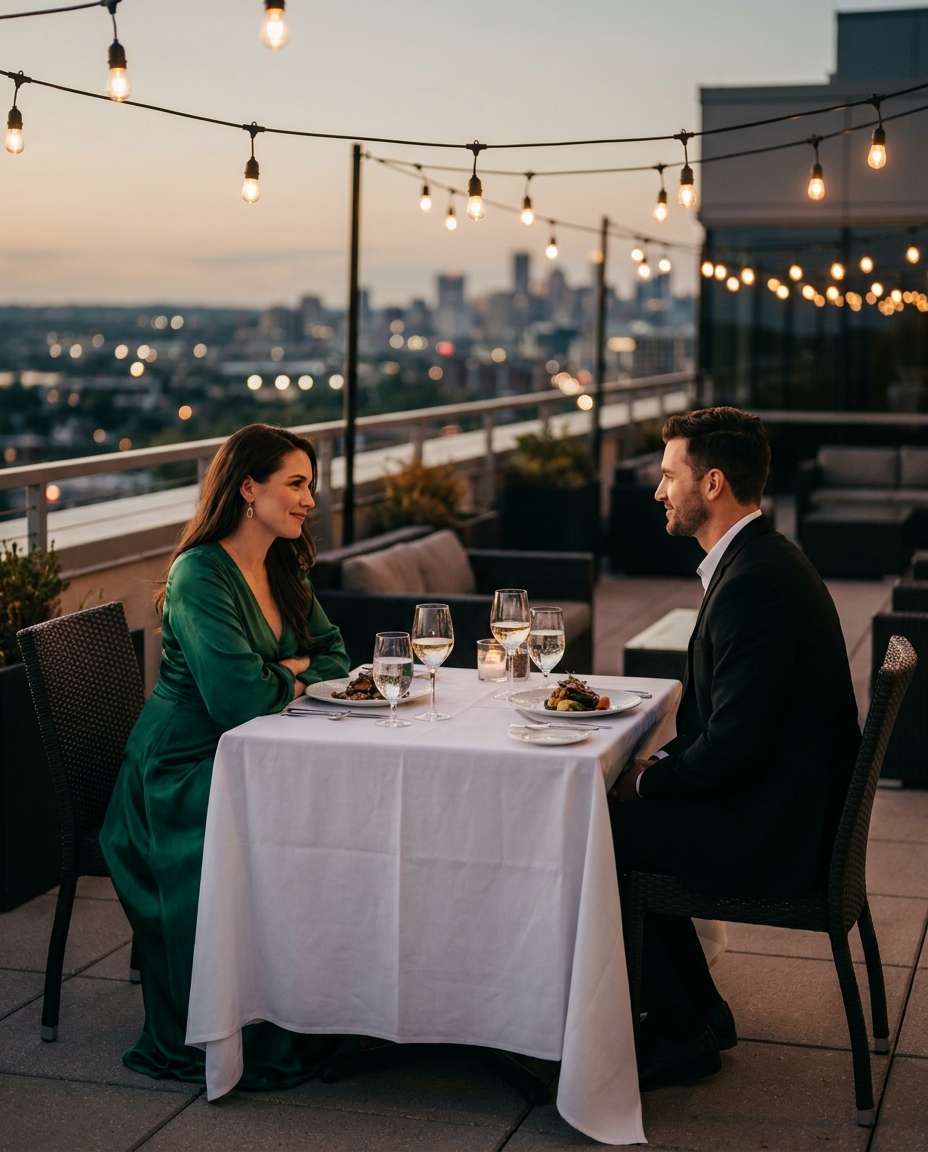 rooftop dinner lights photo