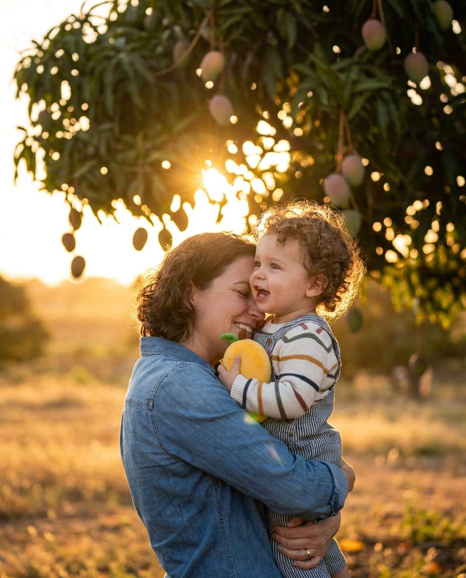 sunset orchard hug photo