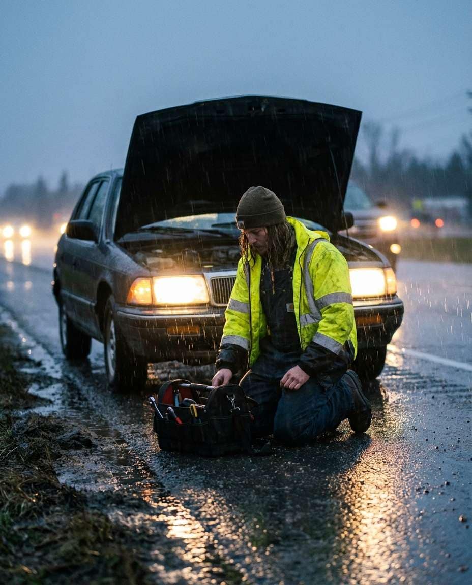 rainy roadside fix photo