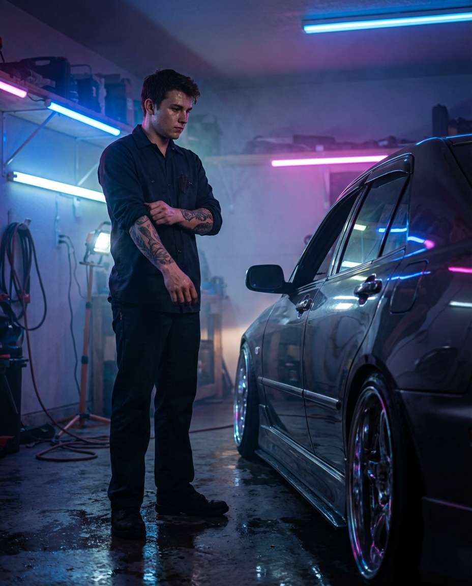 neon night garage photo