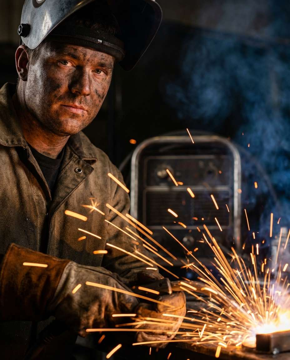 welding sparks portrait photo