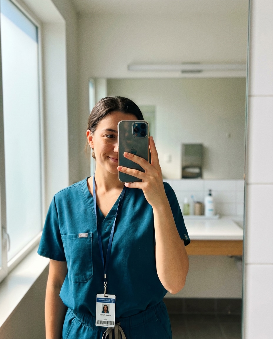 mirror scrubs selfie photo