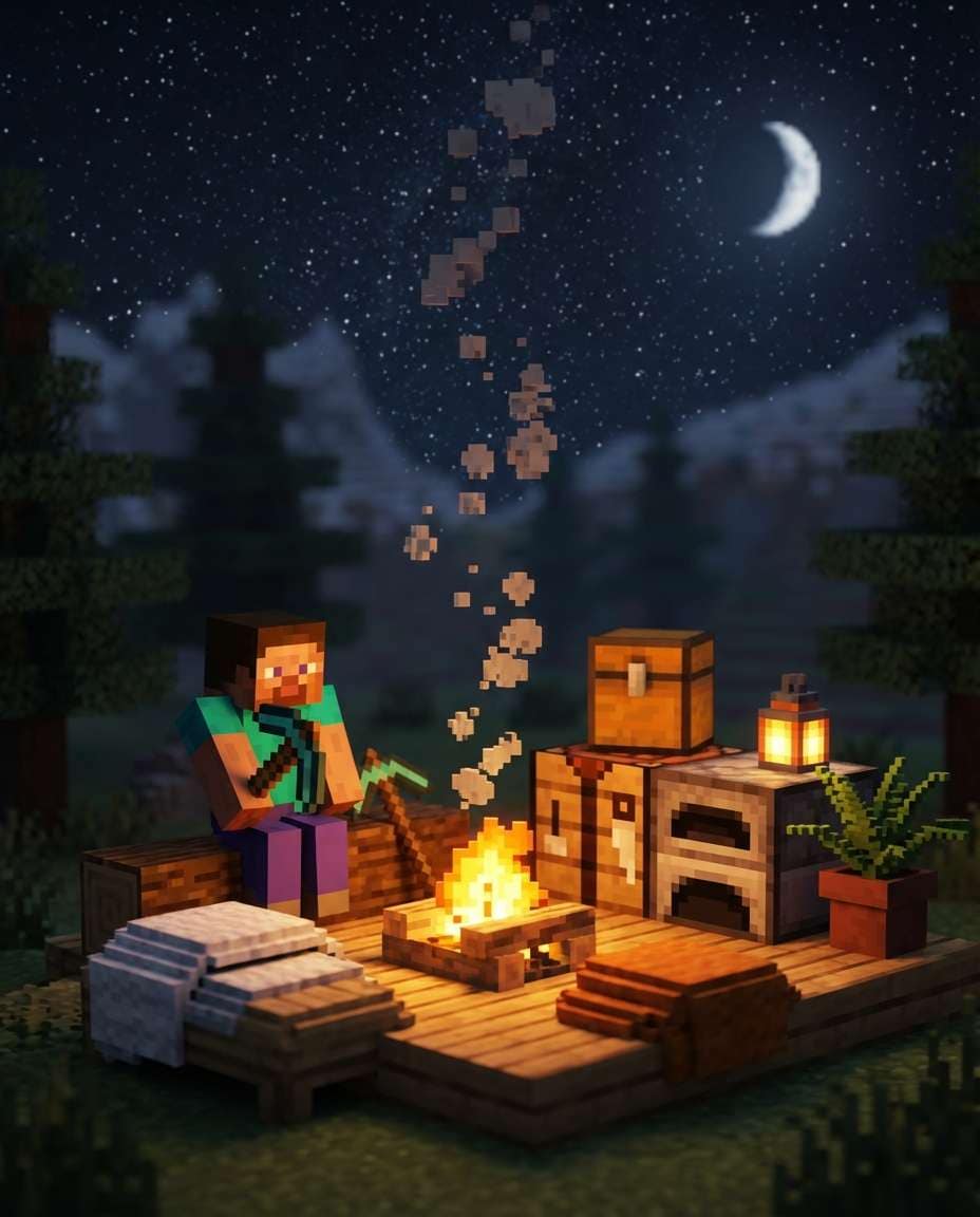 nighttime campfire photo