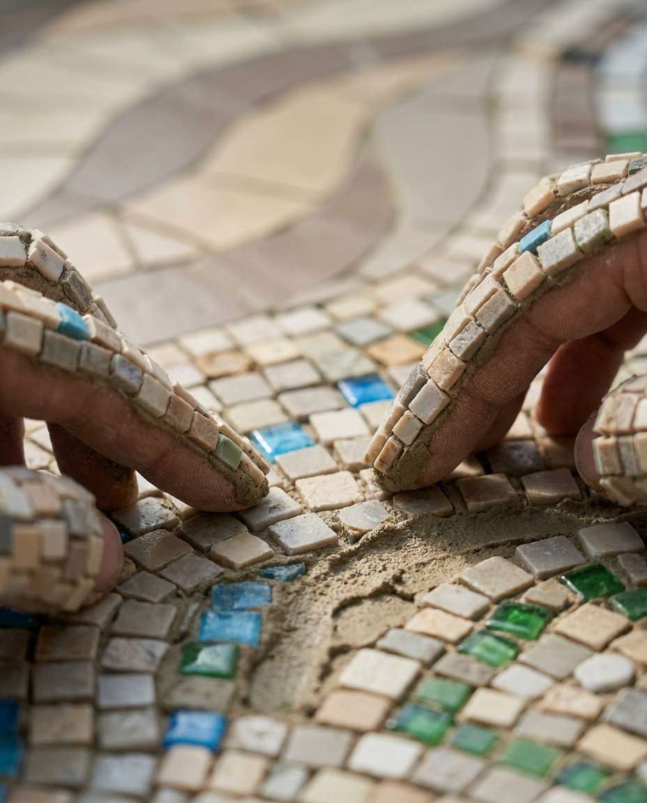 hands setting tiles photo