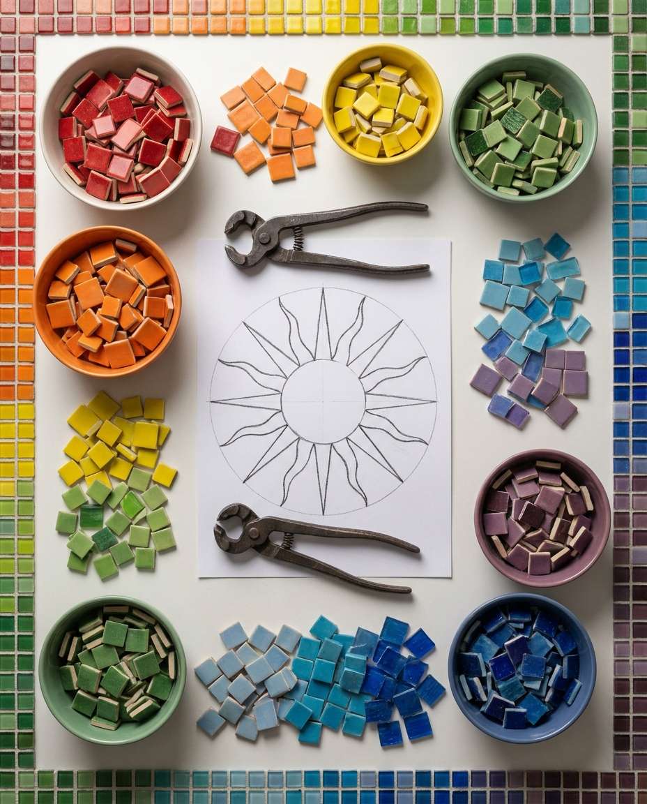 palette and tesserae flatlay photo