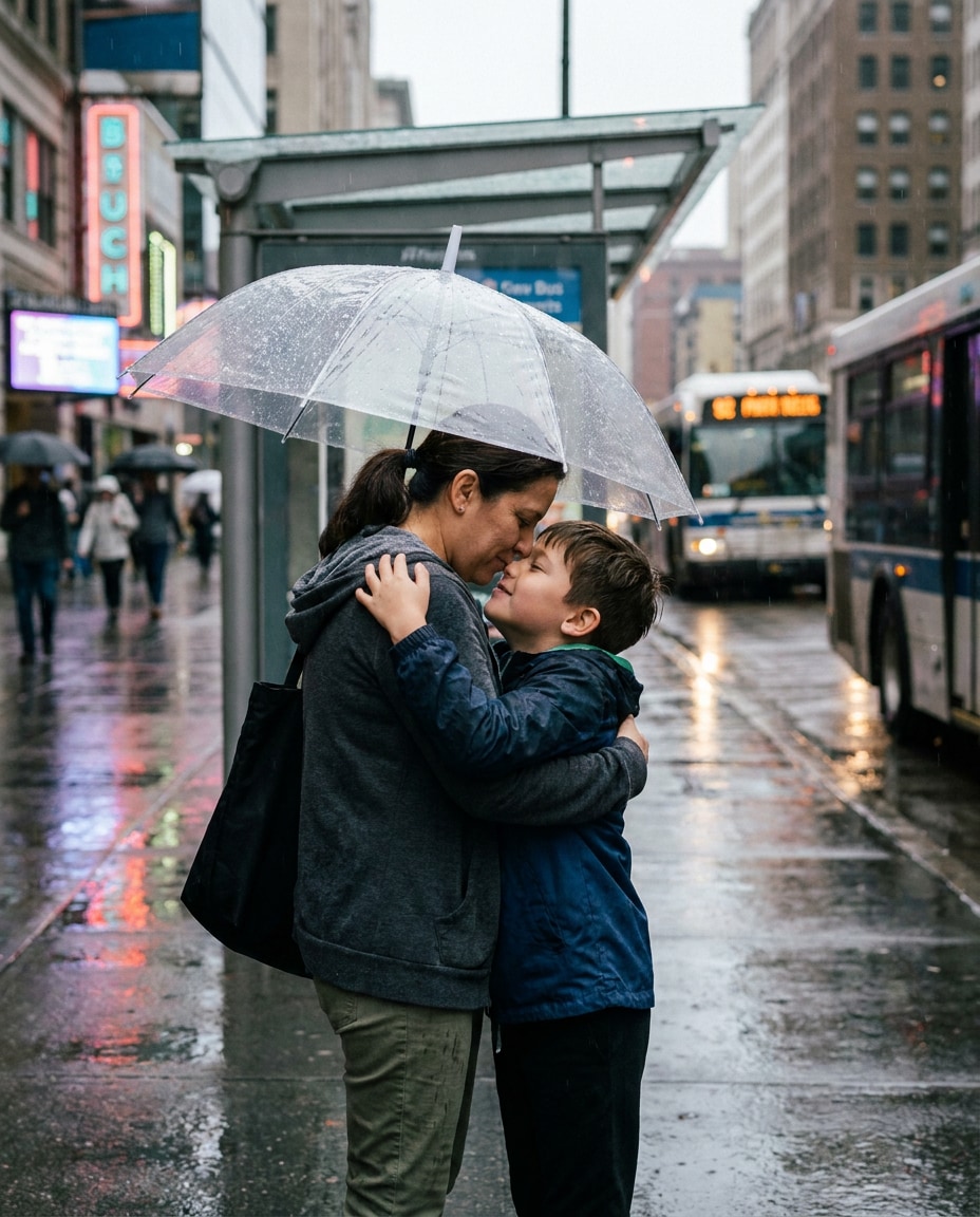 rainy bus stop photo