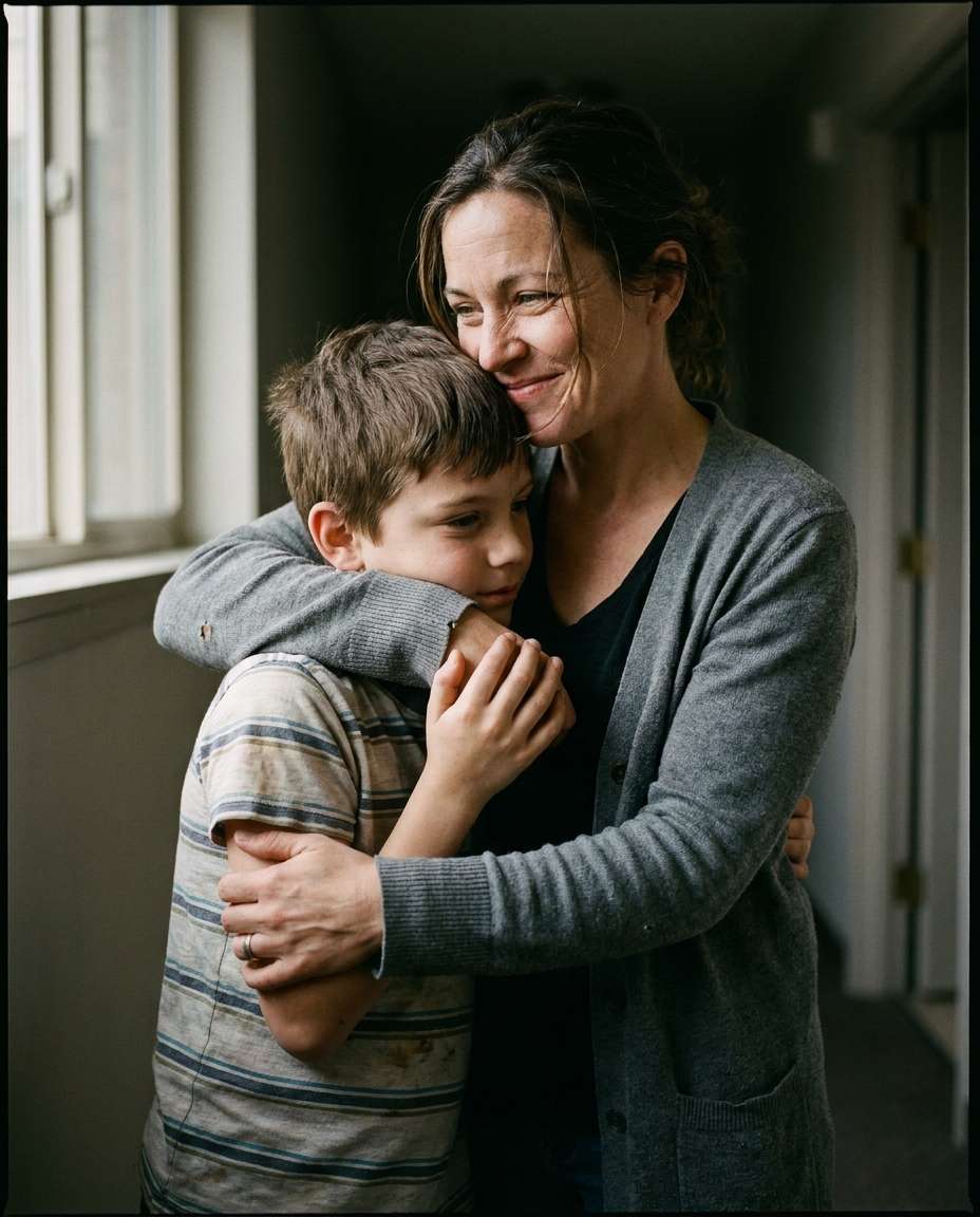 photorealistic documentary hug photo