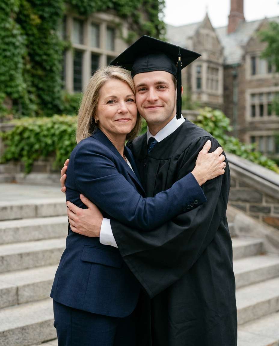 navy suit graduation photo