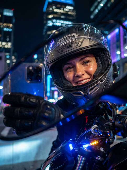 helmet selfie night photo