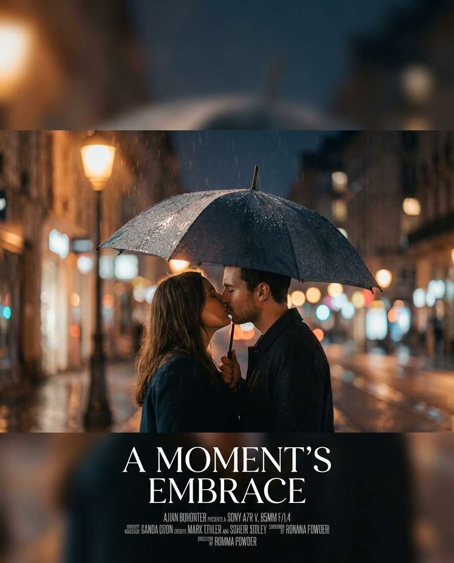 romantic rain kiss photo