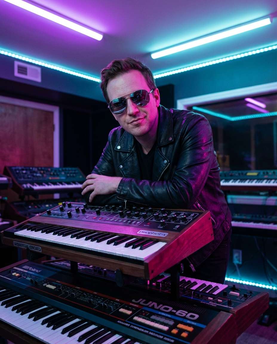 synthwave neon portrait photo