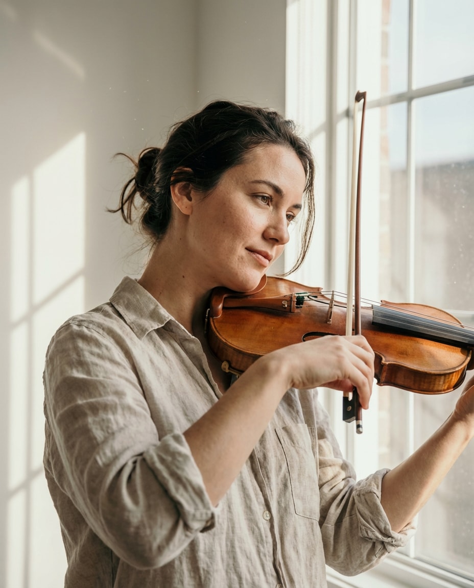 violinist window light photo