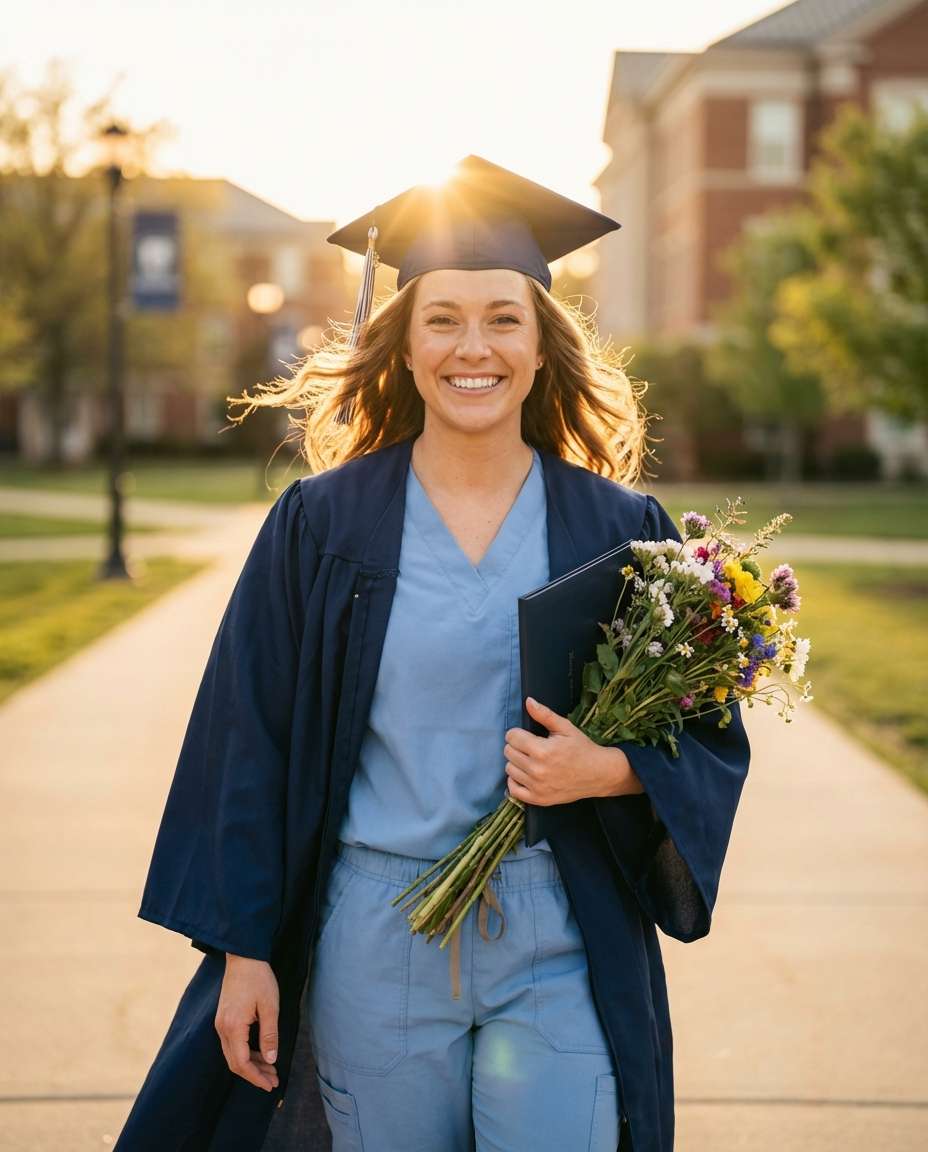golden hour campus walk photo