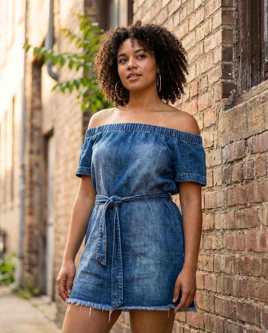 casual denim offshoulder photo