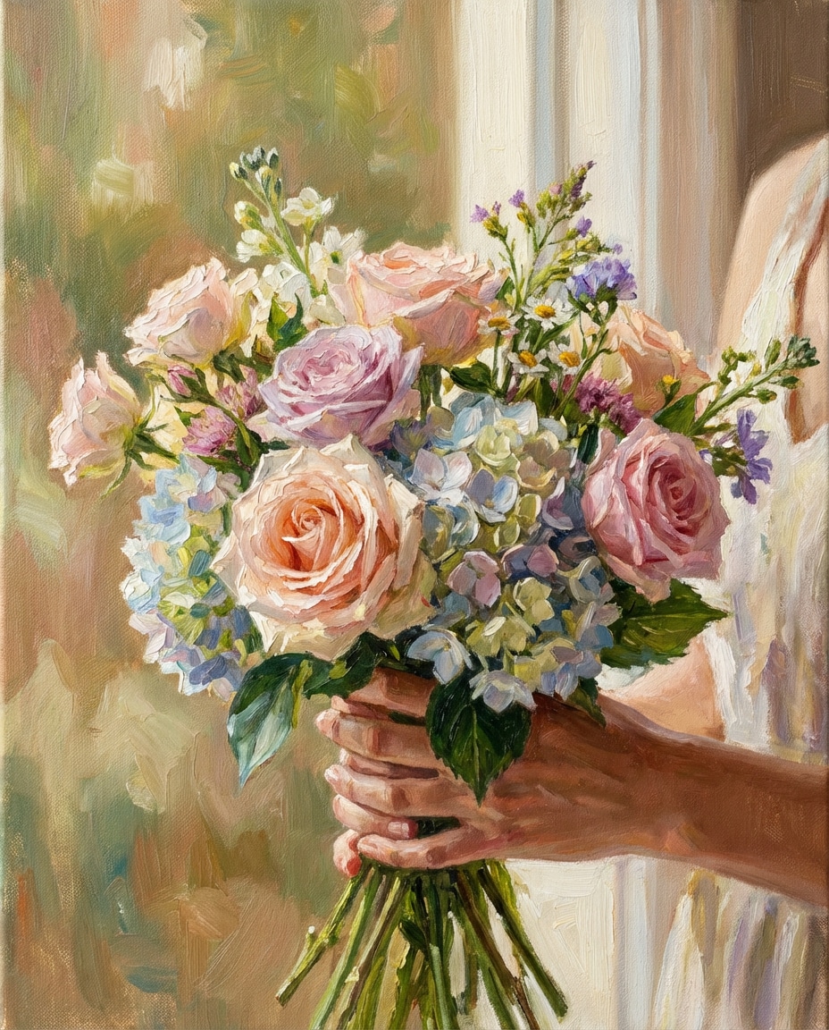hands holding bouquet photo