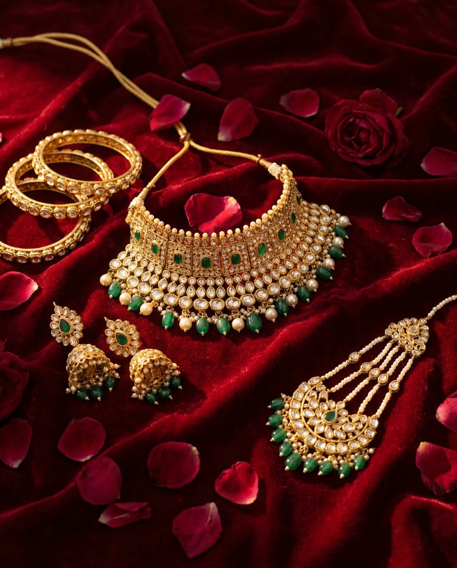 gold jewelry flat lay photo