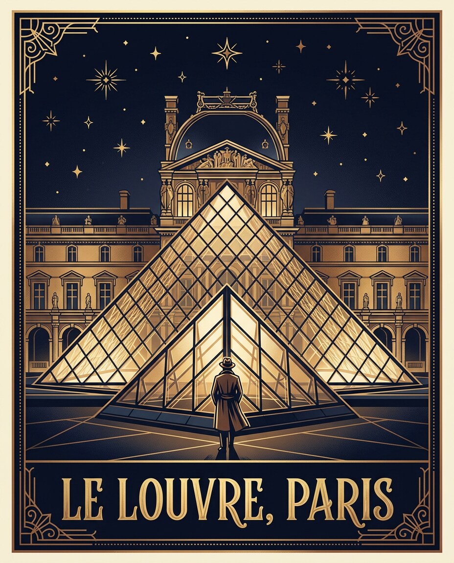 louvre pyramid night photo