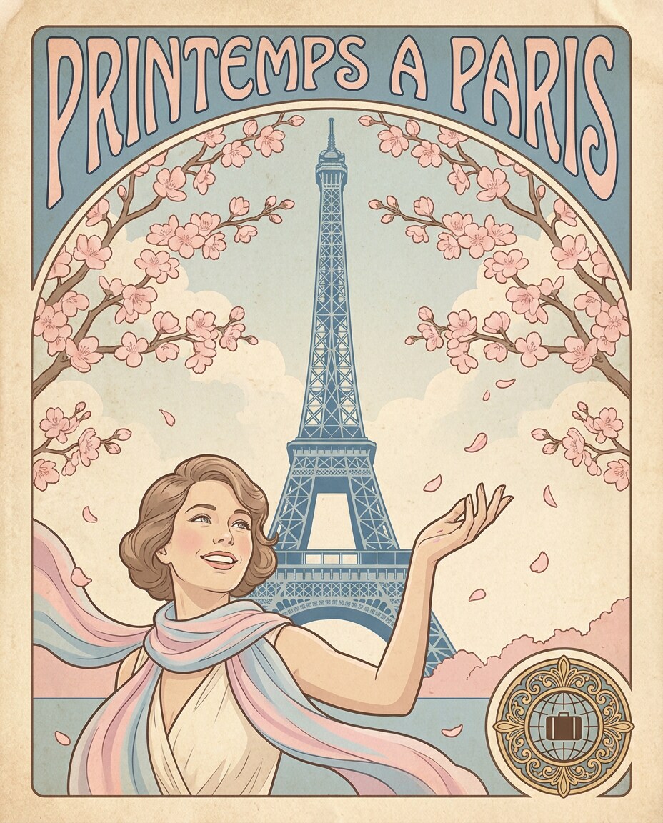 cherry blossoms eiffel photo