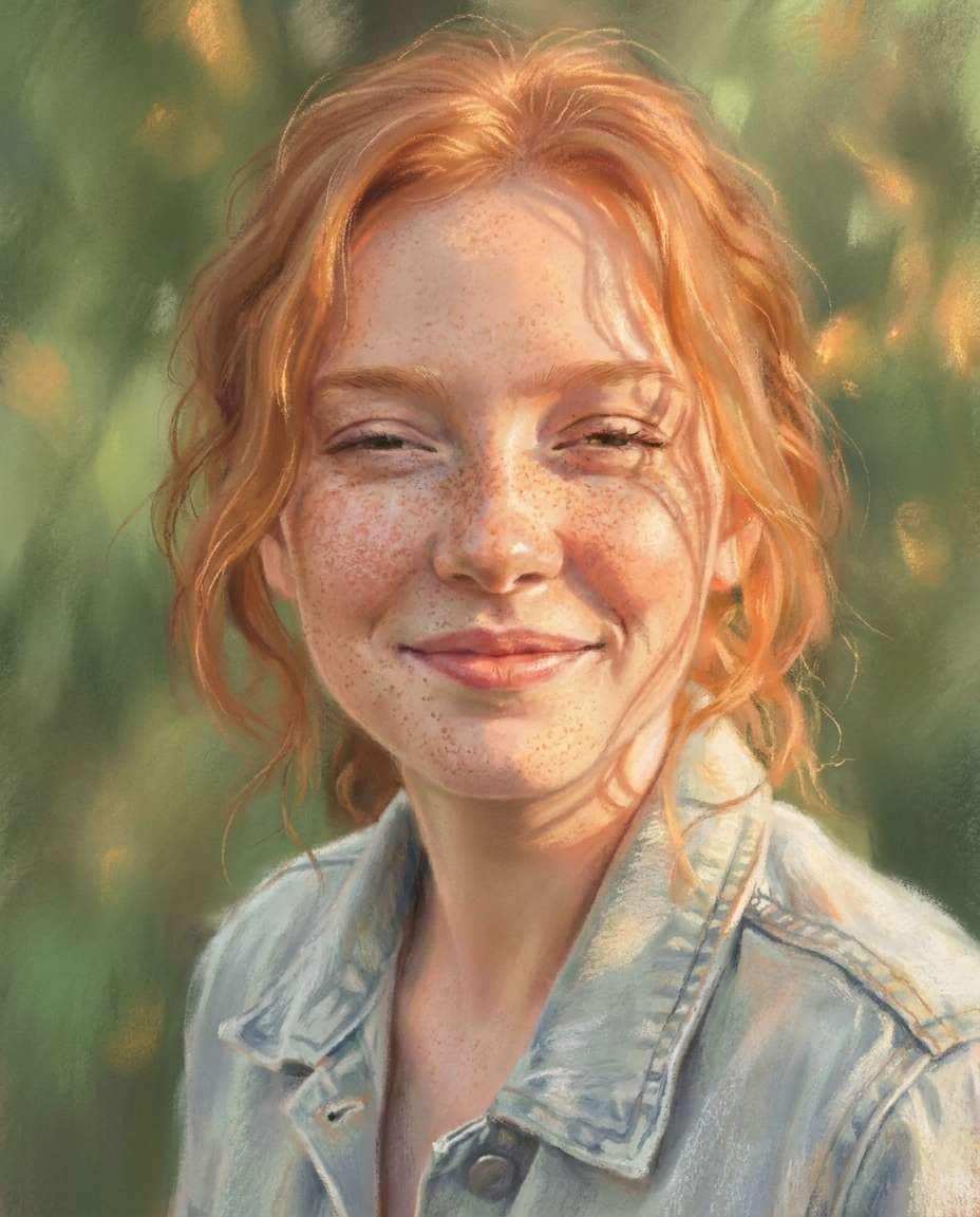 sunlit freckles closeup photo