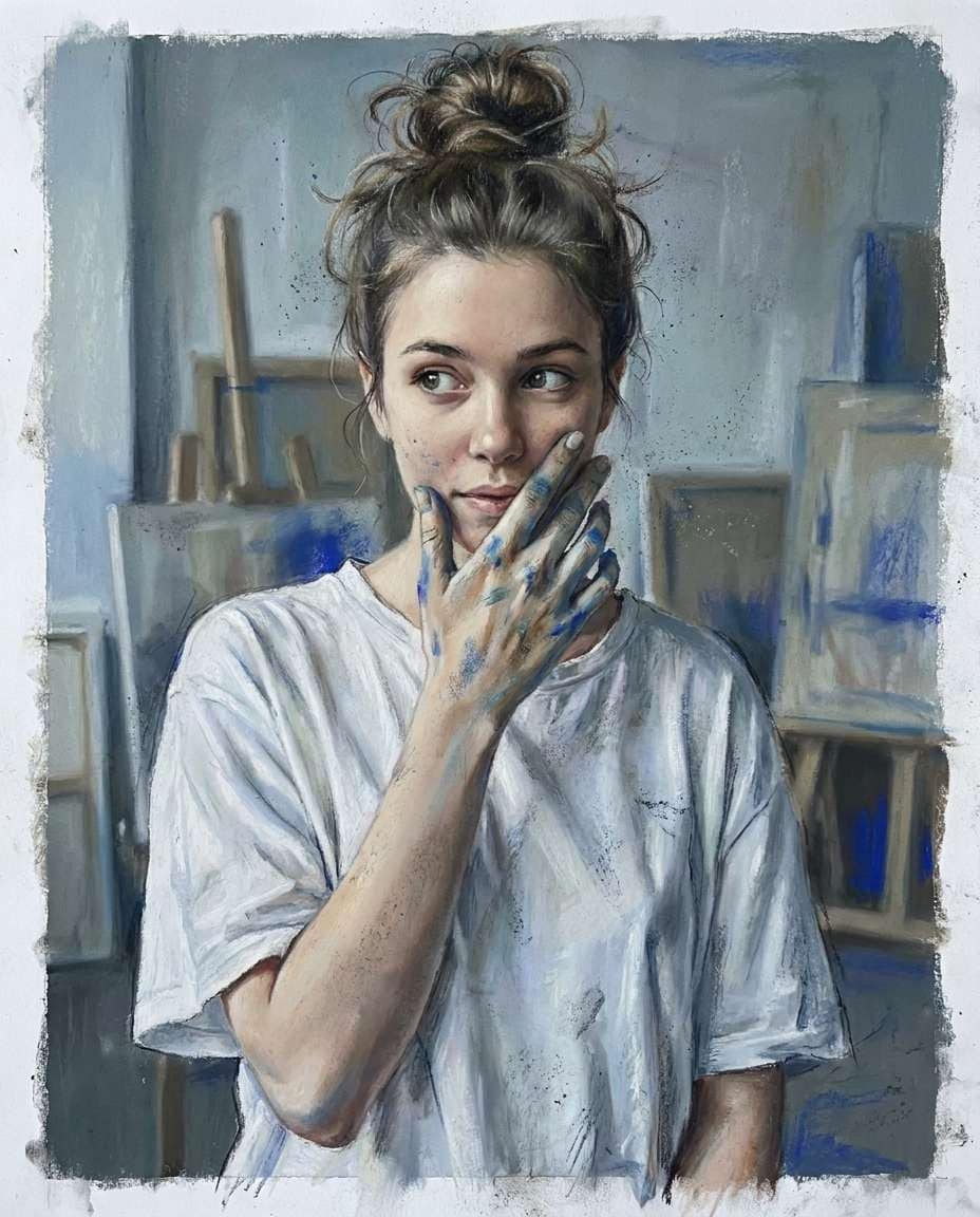 art student messy bun photo