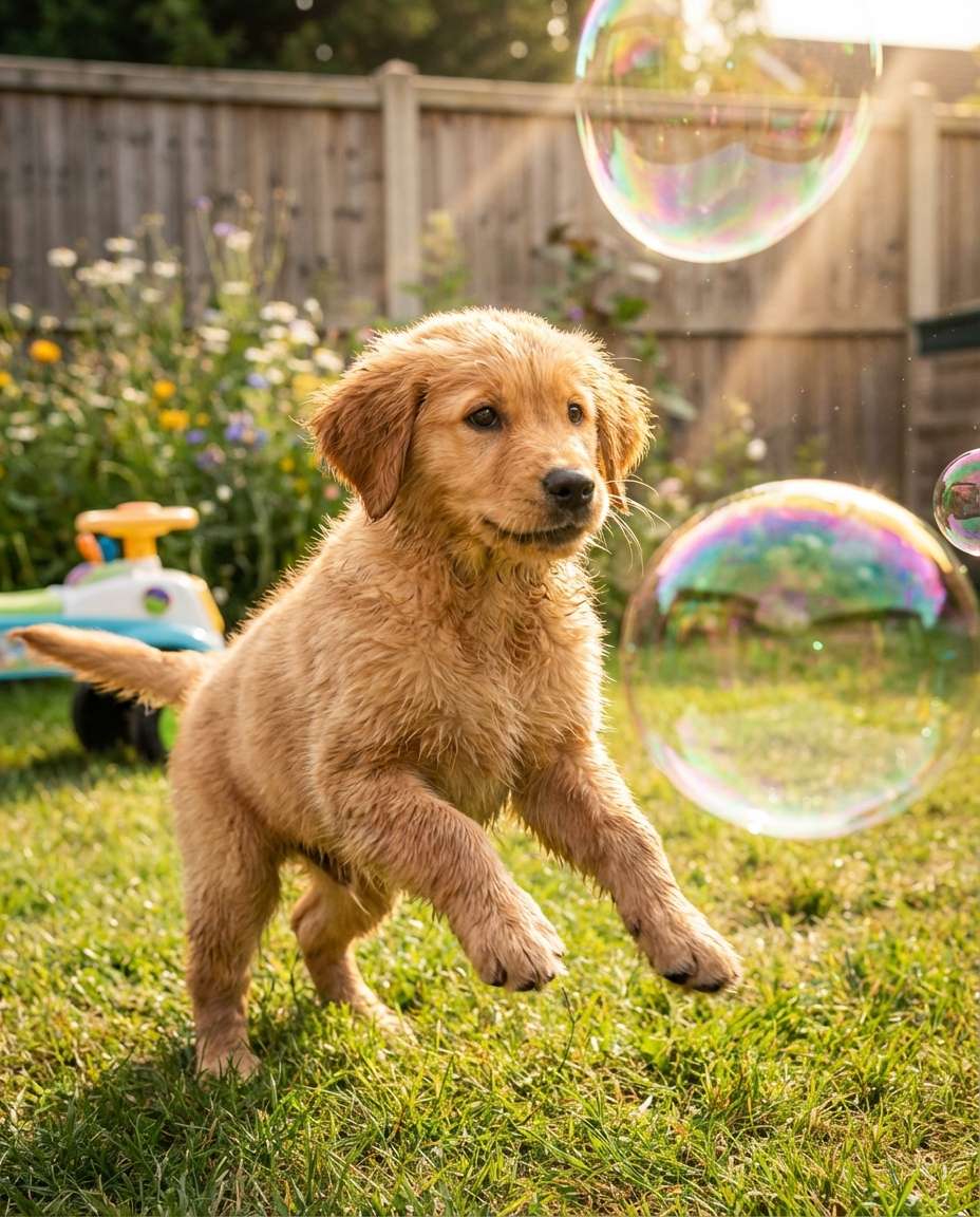 puppy with bubbles photo