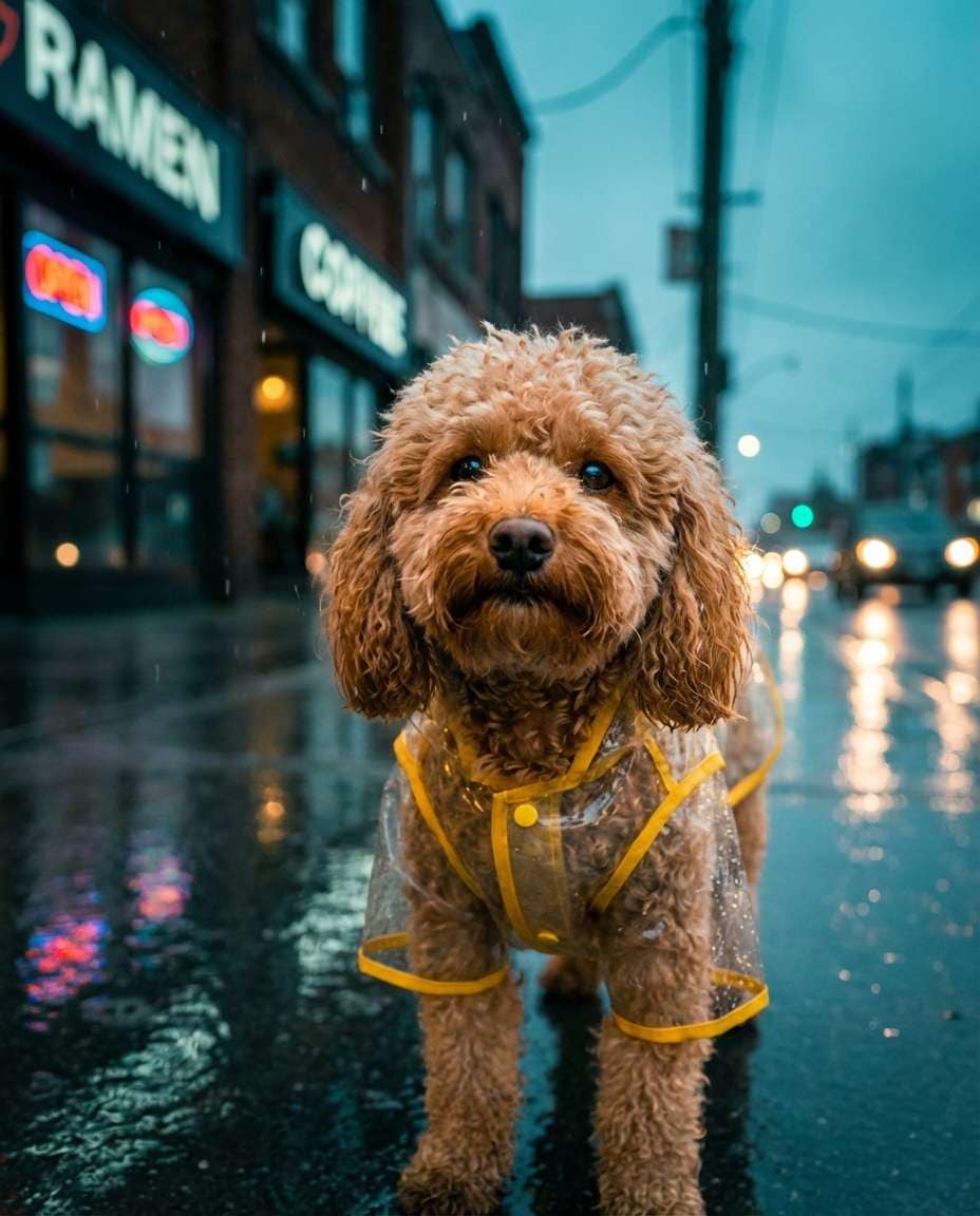 rainy street poodle photo