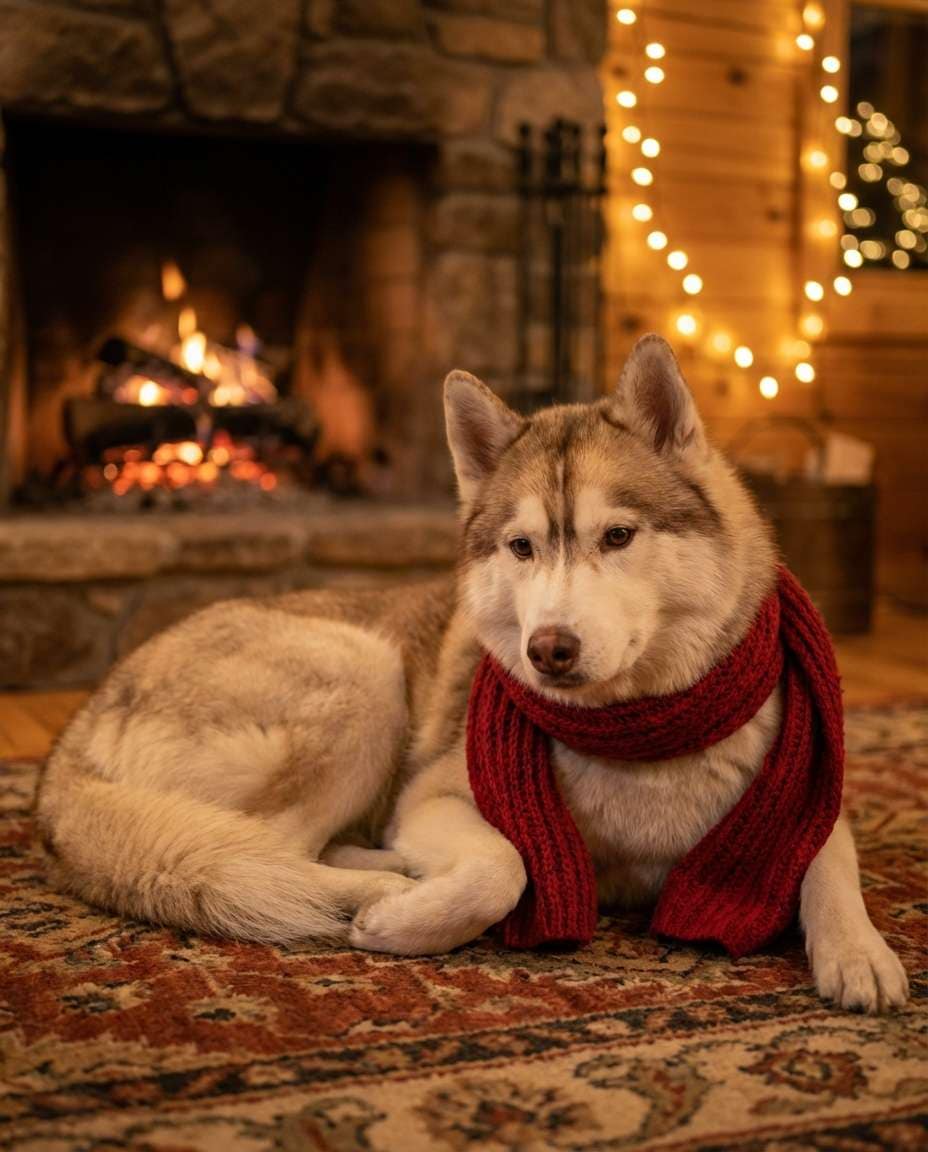 holiday fireplace pup photo