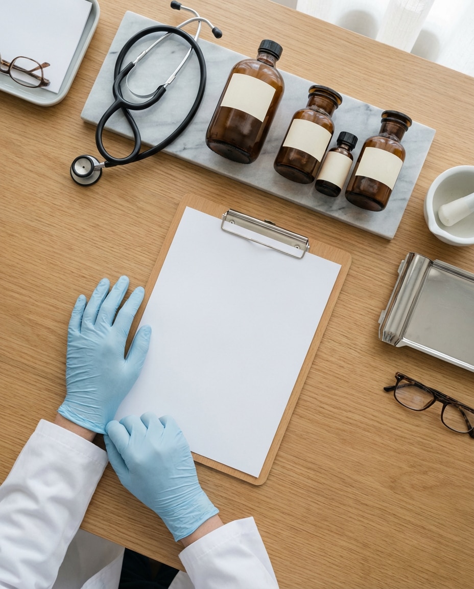 pharmacy props flat lay photo