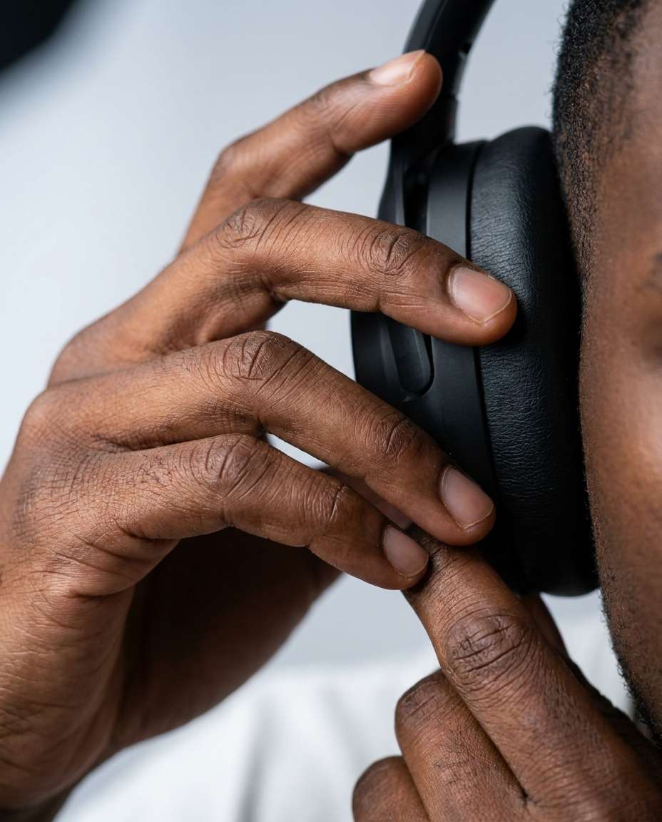 hands adjusting earcup photo